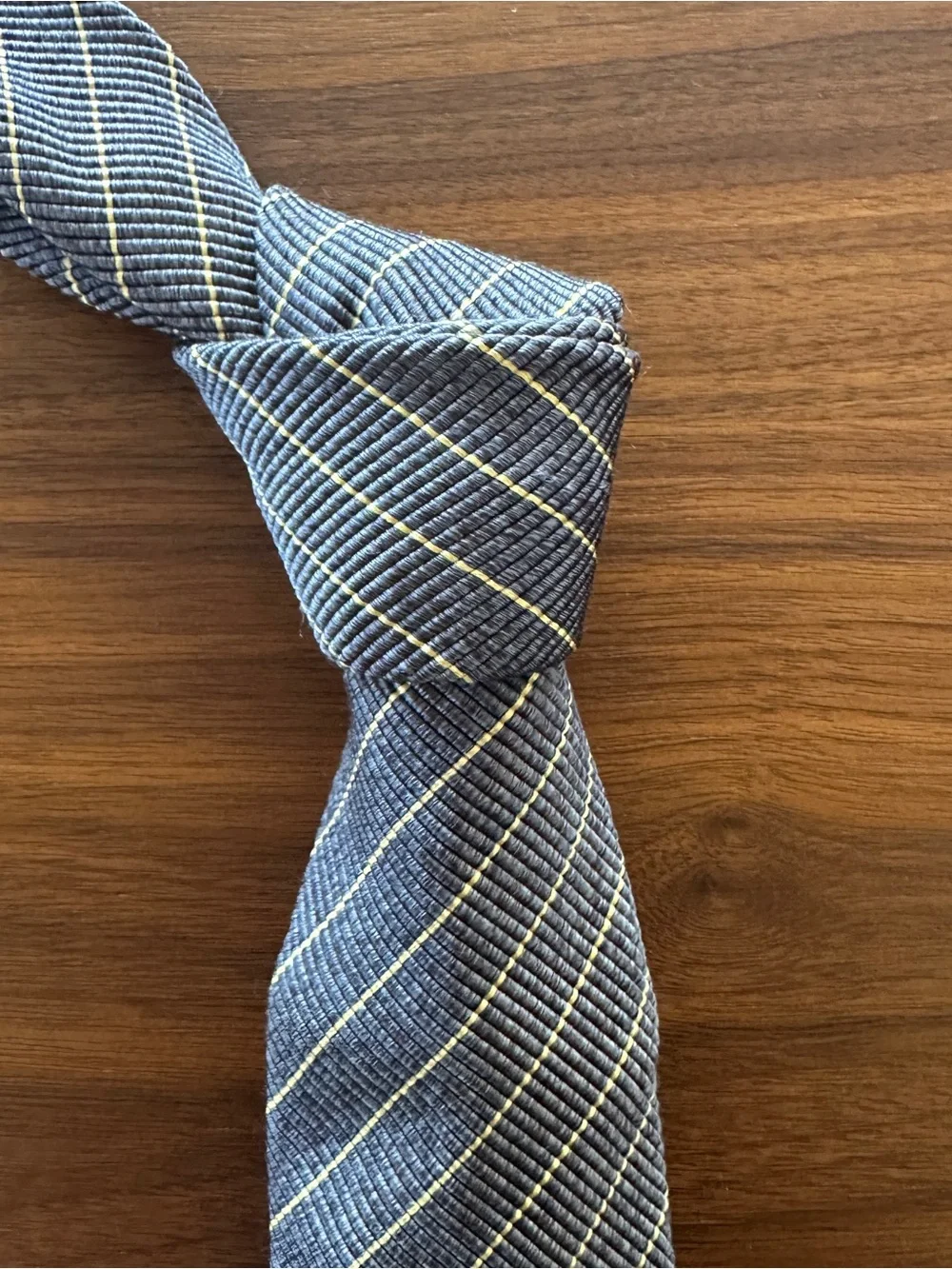 Isaia Navy Blue Tie with Yellow Windowpane Stripes